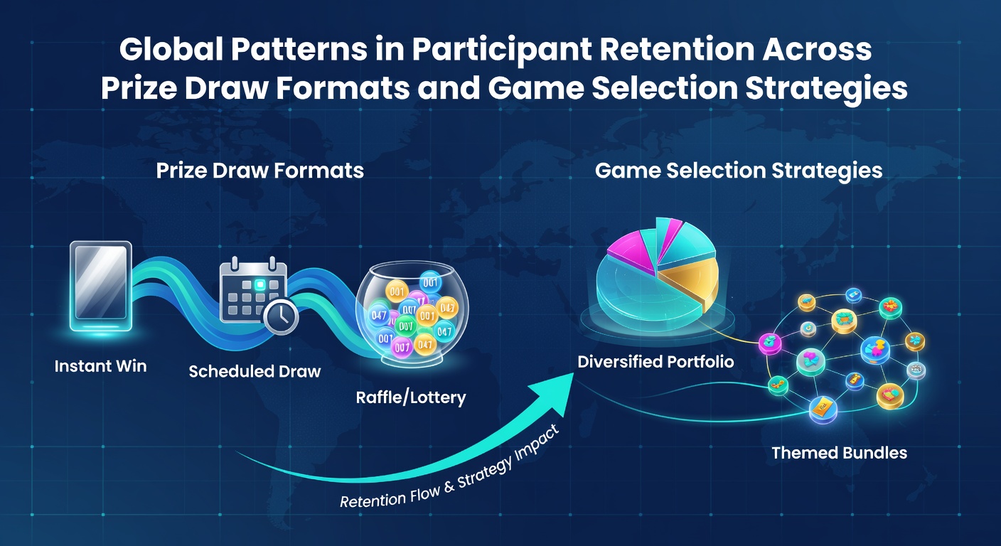 Global map overlay showing participant retention rates across different prize draw formats in online competitions