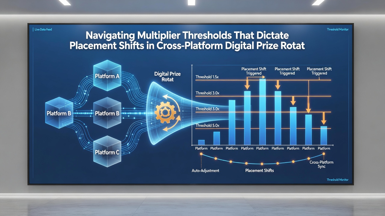 Visualization of cross-platform data flow and multiplier threshold activations in prize rotations