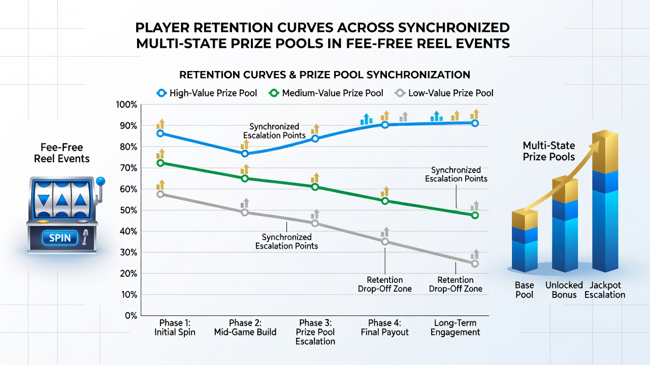 Chart illustrating retention rates over time in fee-free synchronized reel competitions across multiple states