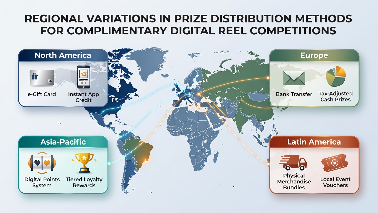 Infographic showing prize distribution maps across different global regions for online slot competitions