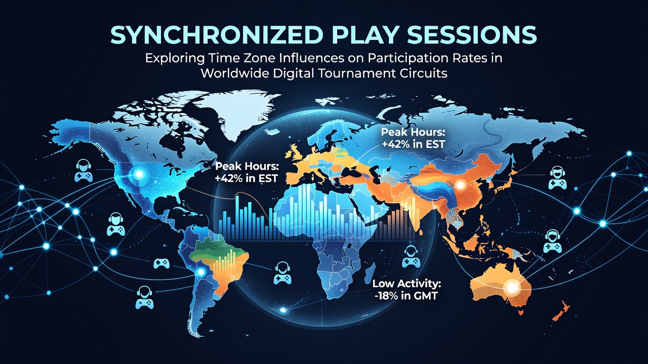 Graph displaying participation rates across multiple time zones during synchronized digital tournament sessions