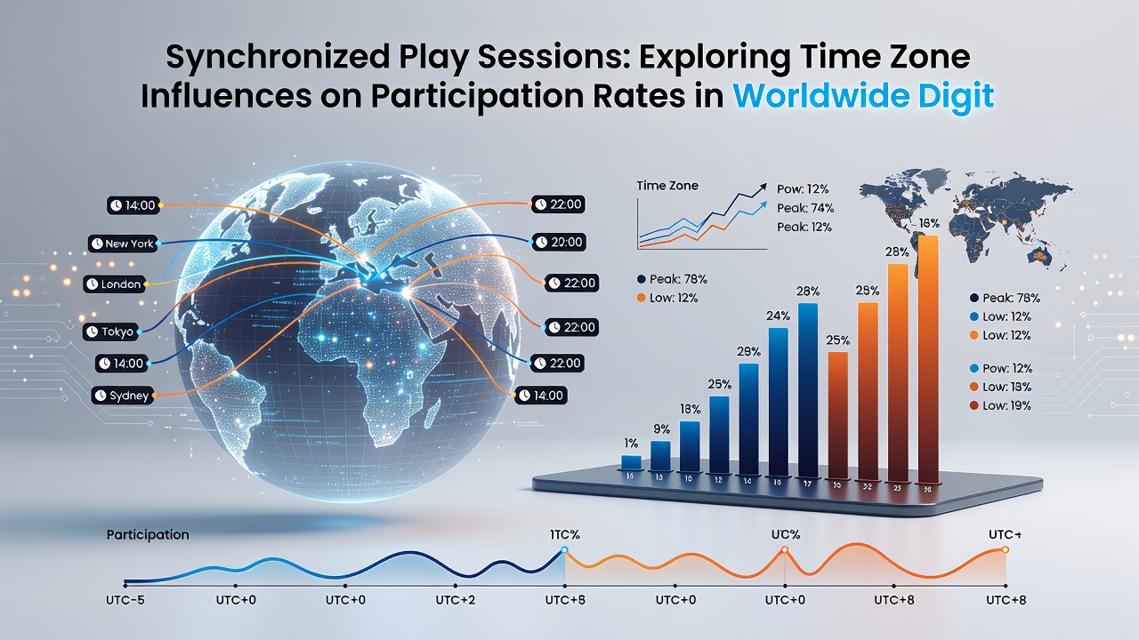 Illustration of global time zone map highlighting tournament start times and corresponding participation levels