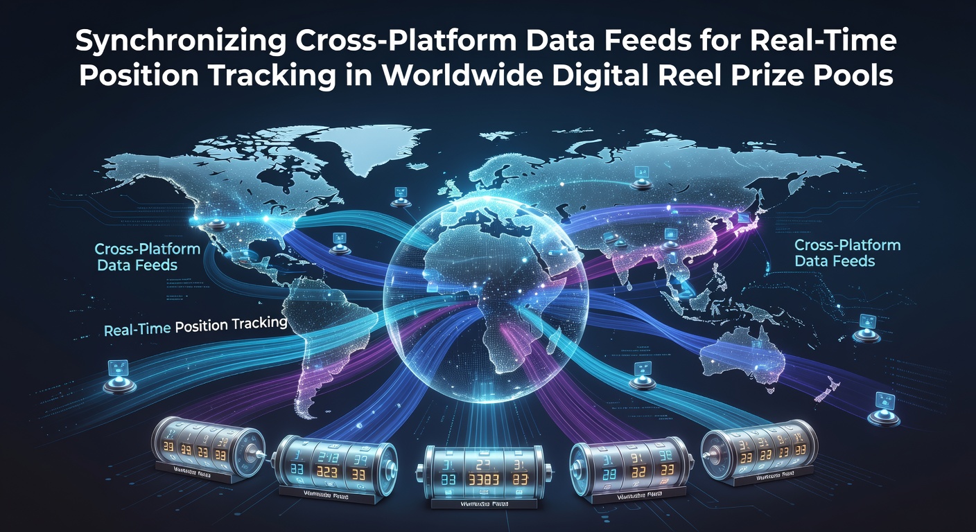 Illustration of synchronized data feeds connecting multiple digital reel platforms for real-time position tracking
