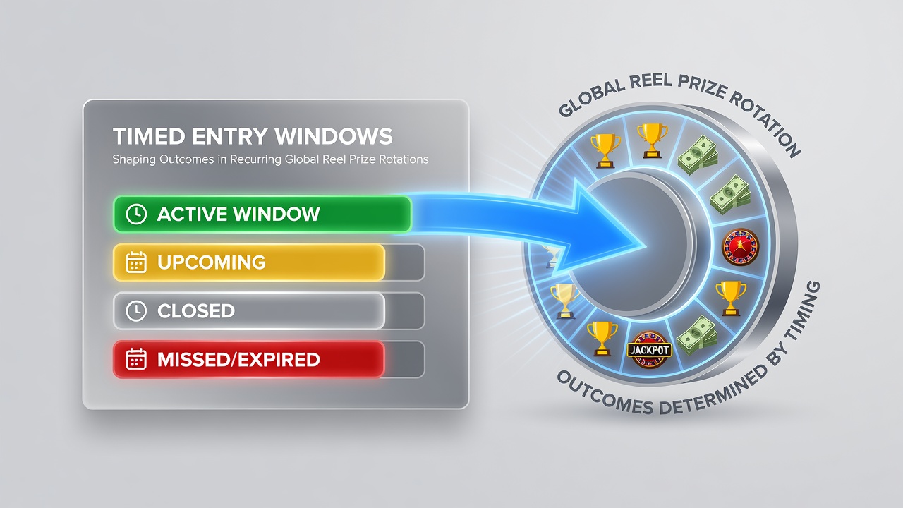 Diagram illustrating time zone segmentation and entry window overlaps in international slot prize events